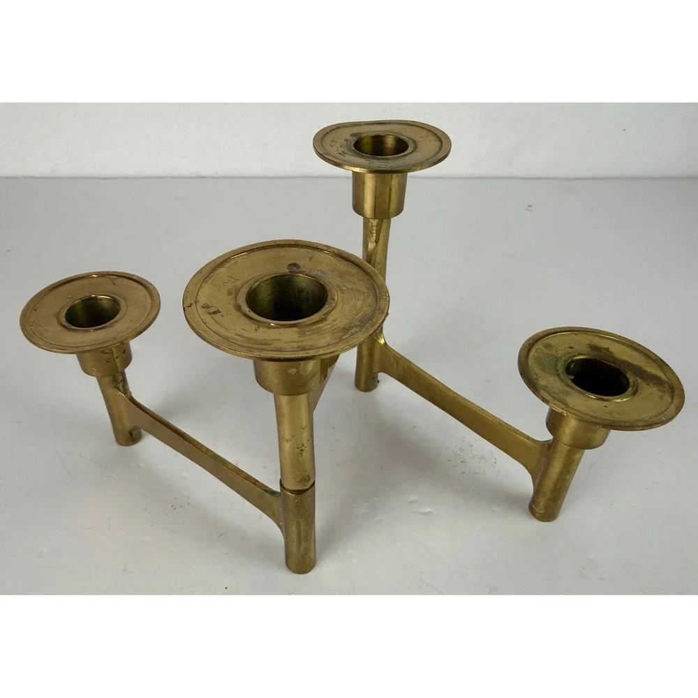 Vtg Brutalist Mid-Century Modern Folding Brass 4 Candle Holder Candelabra MCM